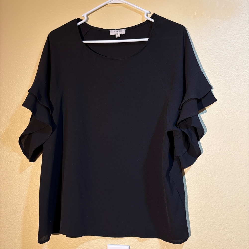 Umgee Black Ruffle Sleeve Blouse Womens Small